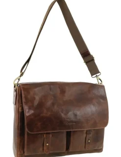 PIERRE CARDIN Leather Refined Messenger Bag in Cognac