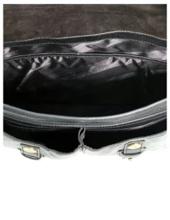 PIERRE CARDIN Leather Rustic Messenger Bag in Black