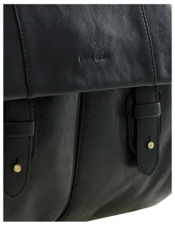 PIERRE CARDIN Leather Rustic Messenger Bag in Black