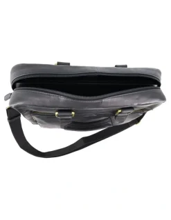 PIERRE CARDIN Leather Rustic Business/Laptop Bag in Black