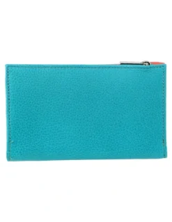 PIERRE CARDIN Leather Tri-Fold Wallet in Orange-Turquoise