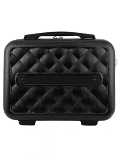 PIERRE CARDIN Metro CABIN Hard Shell with Mini Beauty Case Set Assorted Leather Tag in Black