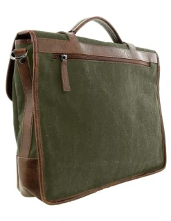 PIERRE CARDIN Pierre Cardin Canvas Laptop Satchel in Brown - Canvas/Vegan Leather