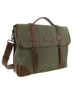 PIERRE CARDIN Pierre Cardin Canvas Laptop Satchel in Brown - Canvas/Vegan Leather