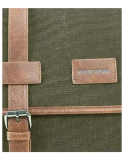 PIERRE CARDIN Pierre Cardin Canvas Laptop Satchel in Brown - Canvas/Vegan Leather