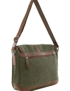 PIERRE CARDIN Pierre Cardin Canvas Messenger Bag in Brown - Canvas/Vegan Leather