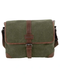 PIERRE CARDIN Pierre Cardin Canvas Messenger Bag in Brown - Canvas/Vegan Leather