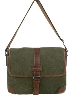 PIERRE CARDIN Pierre Cardin Canvas Messenger Bag in Brown - Canvas/Vegan Leather
