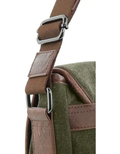 PIERRE CARDIN Pierre Cardin Canvas Messenger Bag in Brown - Canvas/Vegan Leather