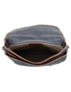 PIERRE CARDIN Pierre Cardin Canvas Laptop Satchel in Black