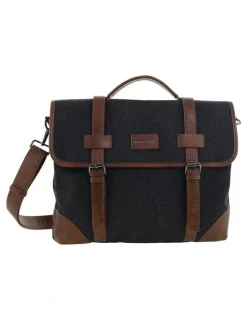 PIERRE CARDIN Pierre Cardin Canvas Laptop Satchel in Black