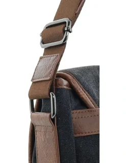 PIERRE CARDIN Pierre Cardin Canvas Messenger Bag in Black - Canvas/Vegan Leather