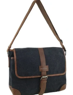 PIERRE CARDIN Pierre Cardin Canvas Messenger Bag in Black - Canvas/Vegan Leather