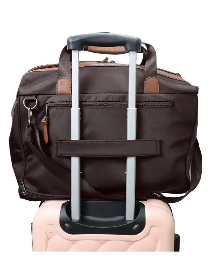 PIERRE CARDIN Pierre Cardin Euro Overnighter Carry On in Chocolate - Nylon/Vegan Leather