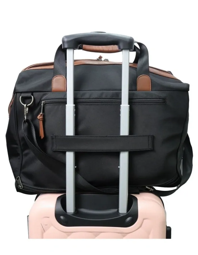PIERRE CARDIN Pierre Cardin Euro Overnighter Carry On in Black - Nylon/Vegan Leather