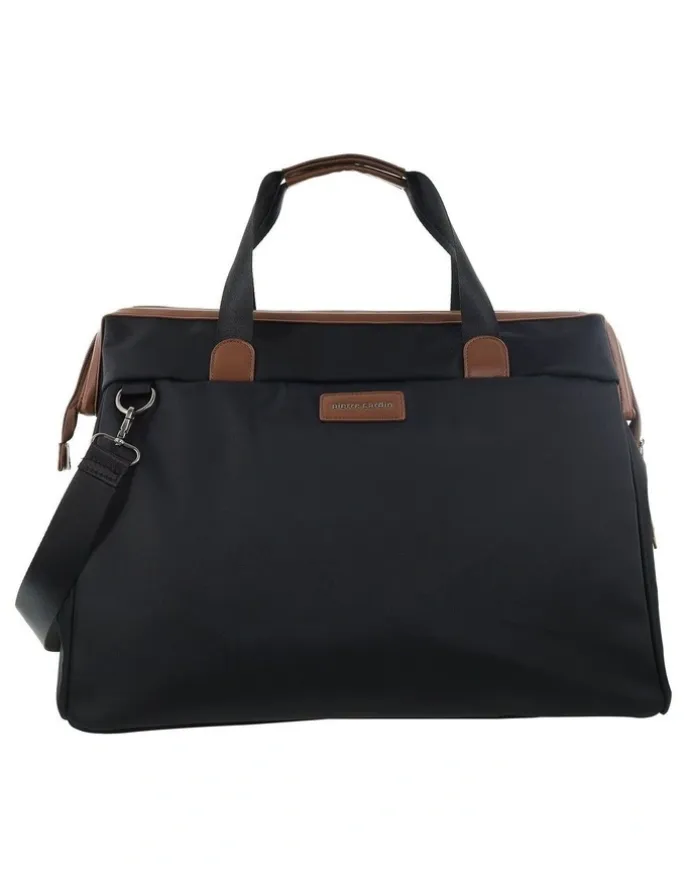 PIERRE CARDIN Pierre Cardin Euro Overnighter Carry On in Black - Nylon/Vegan Leather