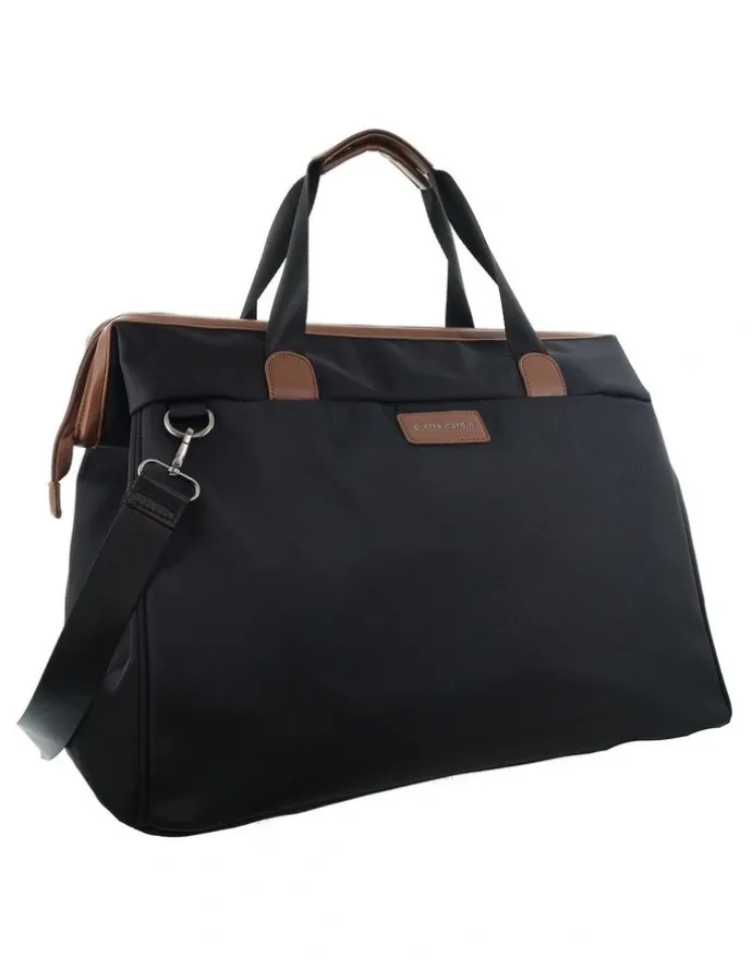 PIERRE CARDIN Pierre Cardin Euro Overnighter Carry On in Black - Nylon/Vegan Leather