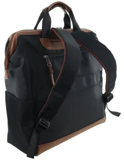 PIERRE CARDIN Pierre Cardin Euro Backpack Carry On in Black - Nylon/Vegan Leather