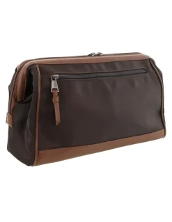 PIERRE CARDIN Pierre Cardin Euro Toiletry Bag in Chocolate - Nylon/Vegan Leather