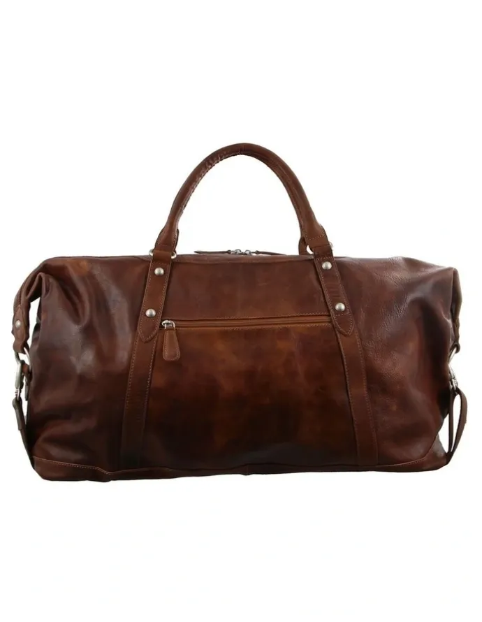 PIERRE CARDIN Pierre Cardin Genuine Leather Rustic Overnight Bag in Cognac