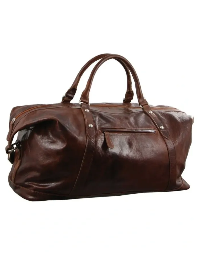 PIERRE CARDIN Pierre Cardin Genuine Leather Rustic Overnight Bag in Cognac