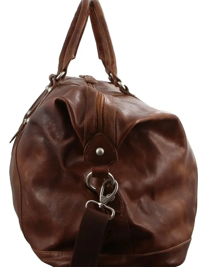 PIERRE CARDIN Pierre Cardin Genuine Leather Rustic Overnight Bag in Cognac