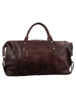 PIERRE CARDIN Pierre Cardin Rustic Genuine Leather Overnight Bag in Chocolate