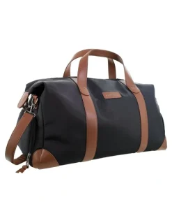 PIERRE CARDIN Pierre Cardin 2-Tone Lite Overnight Bag in Black - Nylon/Vegan Leather