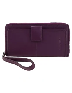 PIERRE CARDIN Pierre Cardin Zip Around Leather Wristlet Wallet in Wine