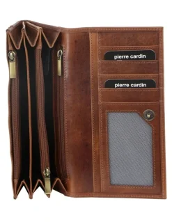 PIERRE CARDIN Rustic Leather Wallet in Brown