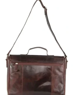 PIERRE CARDIN Rustic Leather Computer Bag in Chocolate