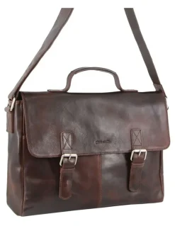 PIERRE CARDIN Rustic Leather Computer Bag in Chocolate