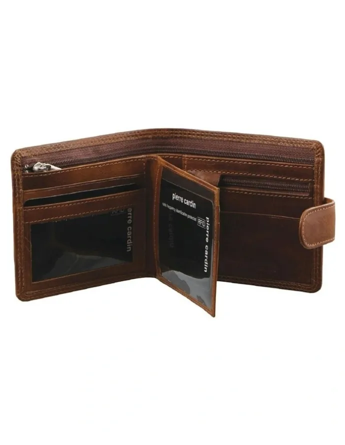 PIERRE CARDIN Rustic Leather Wallet in Cognac