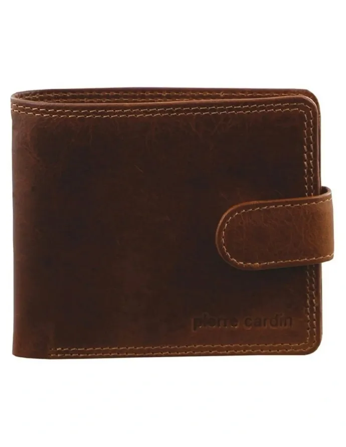 PIERRE CARDIN Rustic Leather Wallet in Cognac