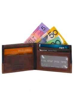 PIERRE CARDIN Rustic Leather 2 Tone Slim Bi-Fold Wallet in Black-Cognac