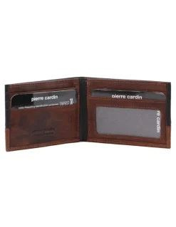 PIERRE CARDIN Rustic Leather 2 Tone Slim Bi-Fold Wallet in Black-Cognac