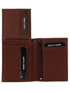 PIERRE CARDIN Rustic Leather Bi-Fold Flap Wallet in Brown