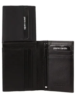 PIERRE CARDIN Rustic Leather Bi-Fold Flap Wallet in Black