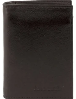 PIERRE CARDIN Rustic Leather Bi-Fold Flap Wallet in Black