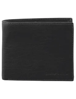 PIERRE CARDIN Rustic Leather Tri-Fold Wallet in Black