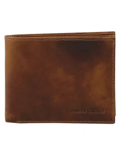 PIERRE CARDIN Rustic Leather Tri-Fold Wallet in Cognac