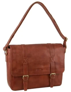 PIERRE CARDIN Rustic Leather Computer Bag in Chestnut