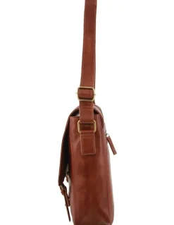 PIERRE CARDIN Rustic Leather Computer Bag in Chestnut