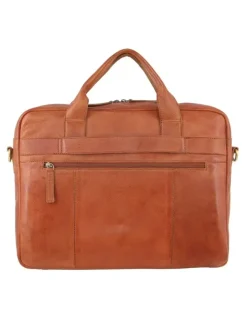 PIERRE CARDIN Rustic Leather Computer Bag in Cognac