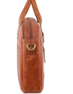PIERRE CARDIN Rustic Leather Computer Bag in Cognac