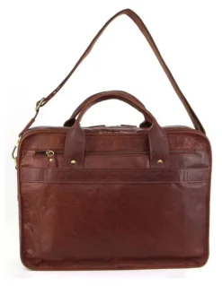 PIERRE CARDIN Rustic Leather Computer Bag in Chestnut