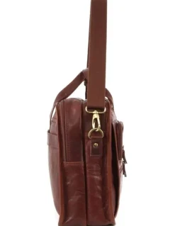 PIERRE CARDIN Rustic Leather Computer Bag in Chestnut