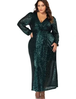 Pink Dusk by Curve Project All I Want Sequin Maxi Dress in Teal