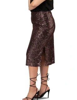 Pink Dusk by Curve Project Foolish Sequin Midi Skirt in Brown