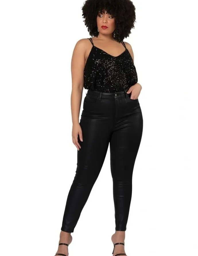 Pink Dusk by Curve Project Luxe Stretch Coated Jean in Black